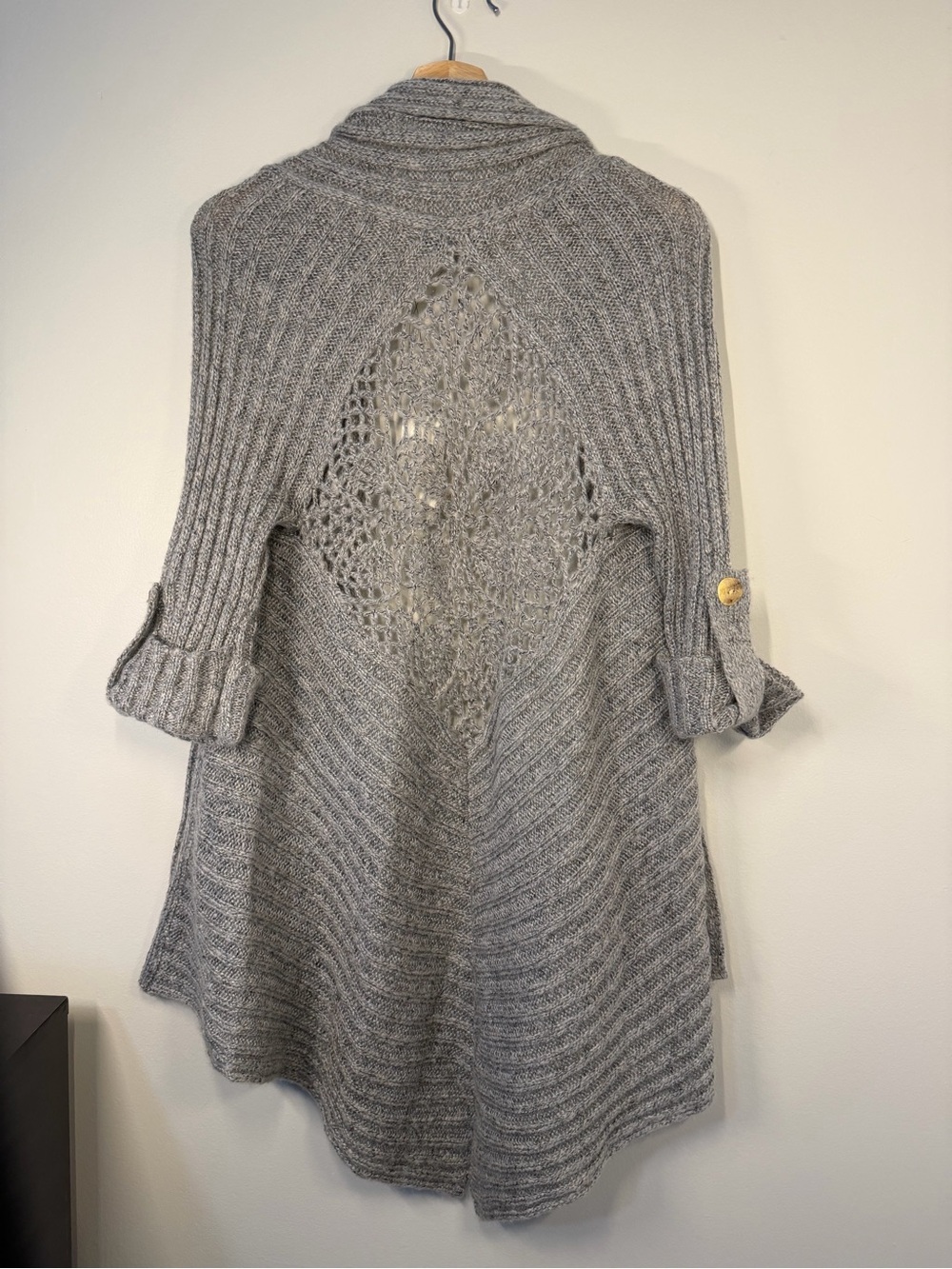 BCBGeneration Light Gray Open-Front Ribbed Knit Cardigan - Picture 3 of 7